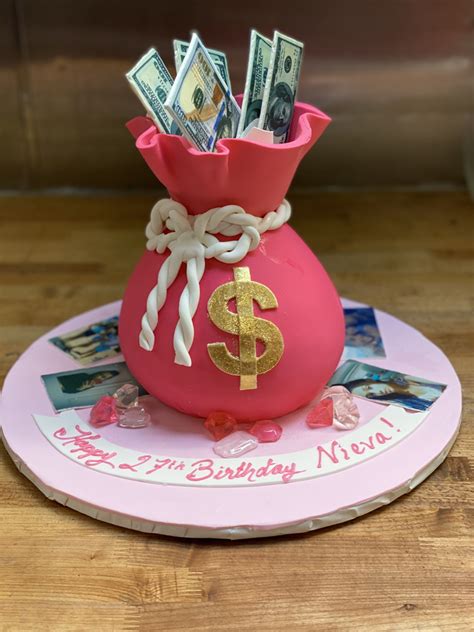 pink money bag cake